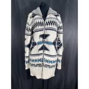 Artisan De Luxe Aztek Long Sweater, Zip Up Cardigan, High Soft Collar, Large